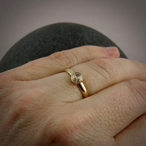 Rose-cut moissanite ring in 14K gold by Mikel Grant Jewellery. Alternative engagement or wedding band.