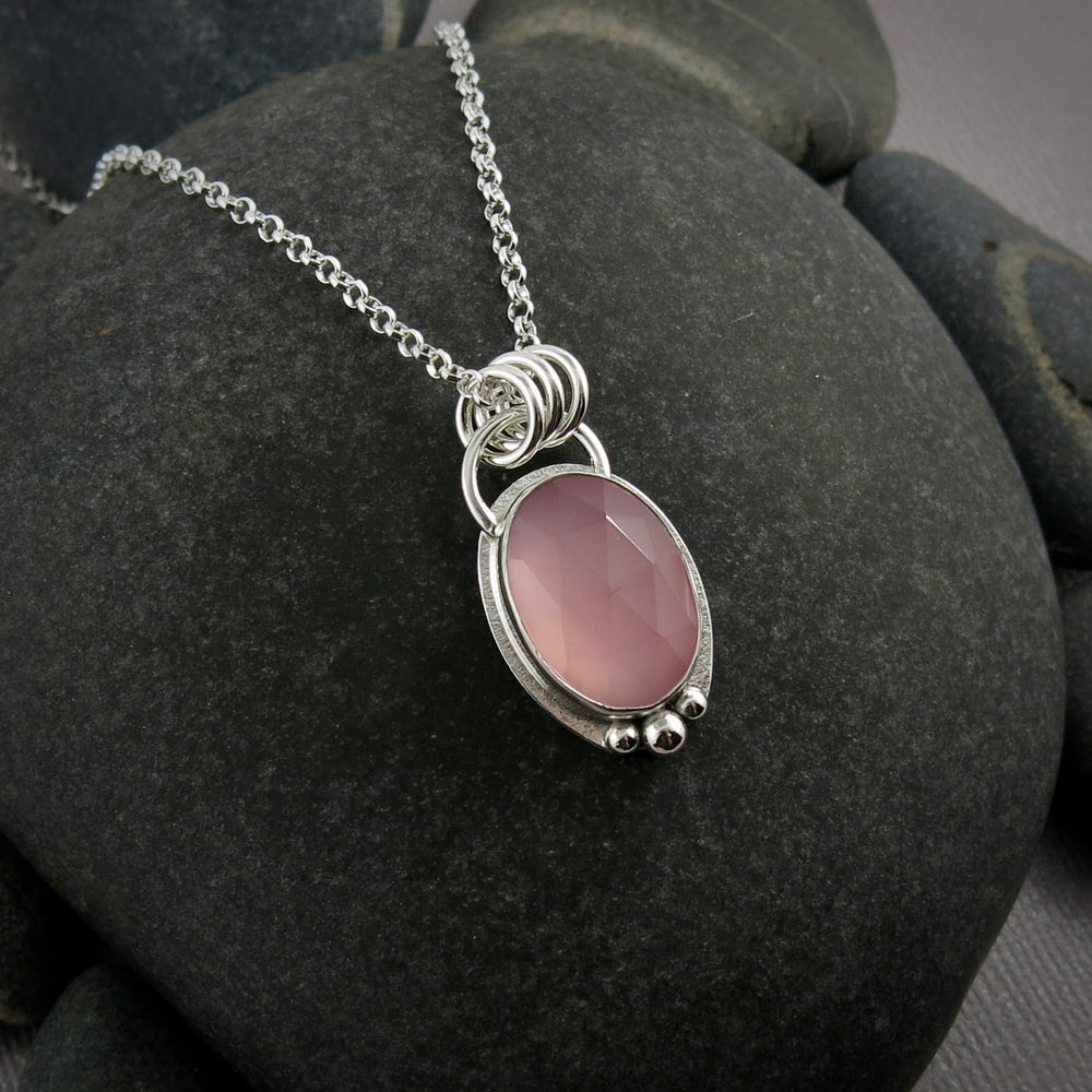 Rose cut rose quartz necklace in sterling silver by Mikel Grant Jewellery