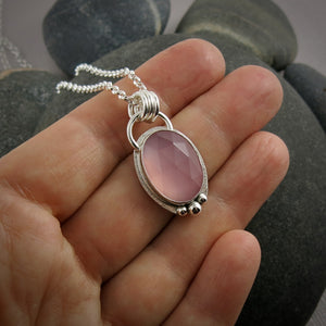 Rose cut rose quartz necklace in sterling silver by Mikel Grant Jewellery