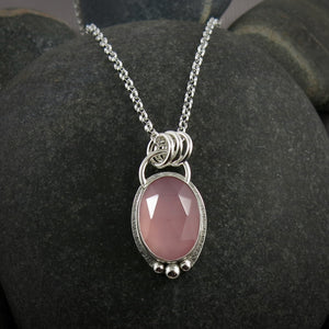 Rose cut rose quartz necklace in sterling silver by Mikel Grant Jewellery