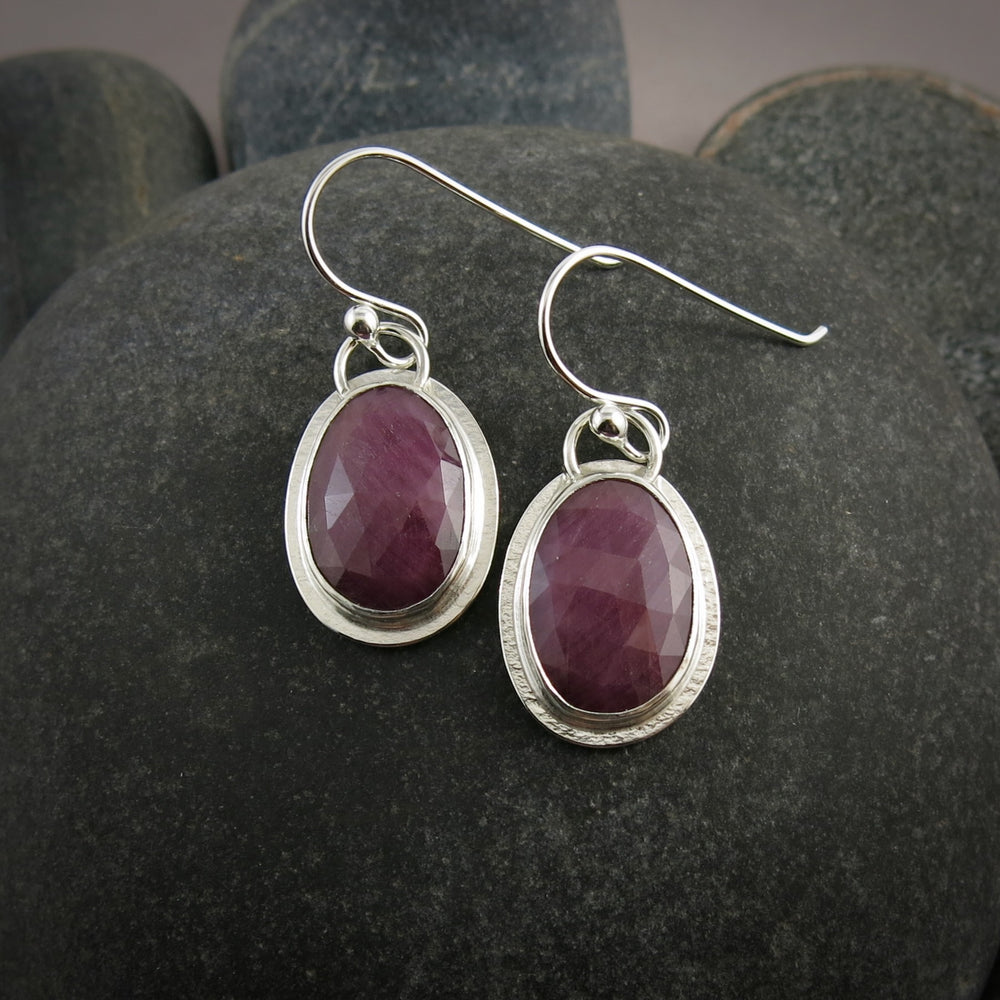 Hot Pink Ruby Earrings • Sterling Silver