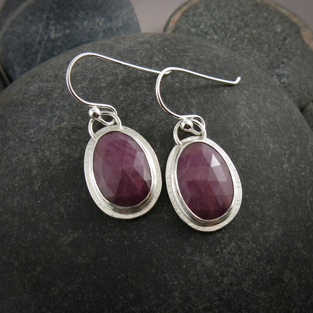Hot Pink Ruby Earrings • Sterling Silver