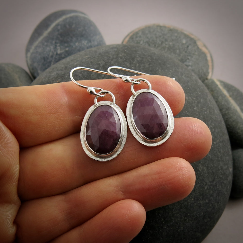 Hot Pink Ruby Earrings • Sterling Silver