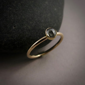 Rose Cut Salt & Pepper Diamond Ring • 14K & 18K Gold • Size 6.5