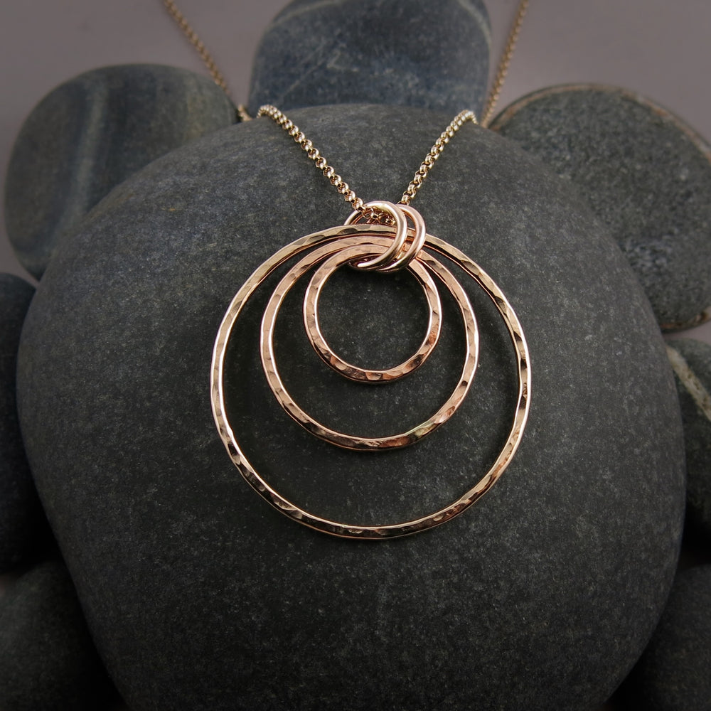 Nesting Trio Circle Necklace • Hammer Textured Rose Gold Filled with Rolo Chain • Sample Sale