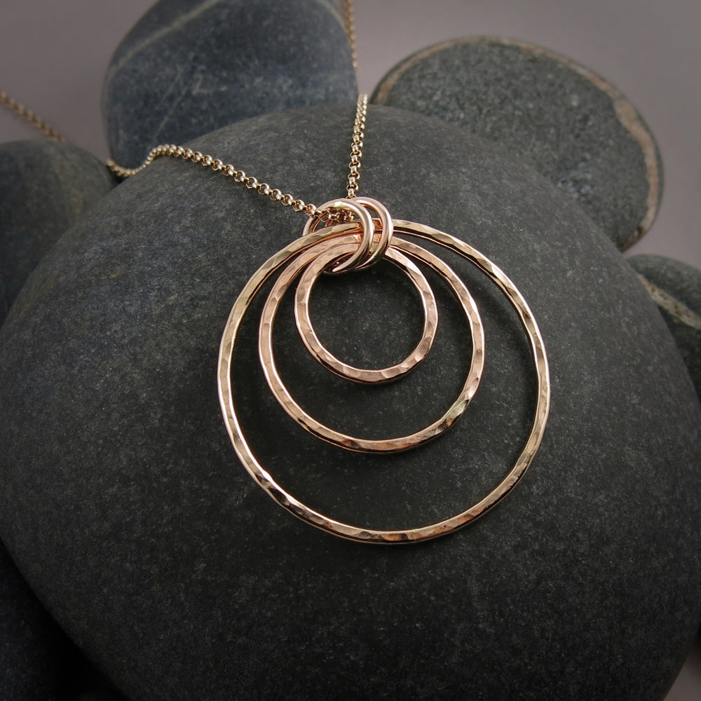 Nesting Trio Circle Necklace • Hammer Textured Rose Gold Filled with Rolo Chain • Sample Sale