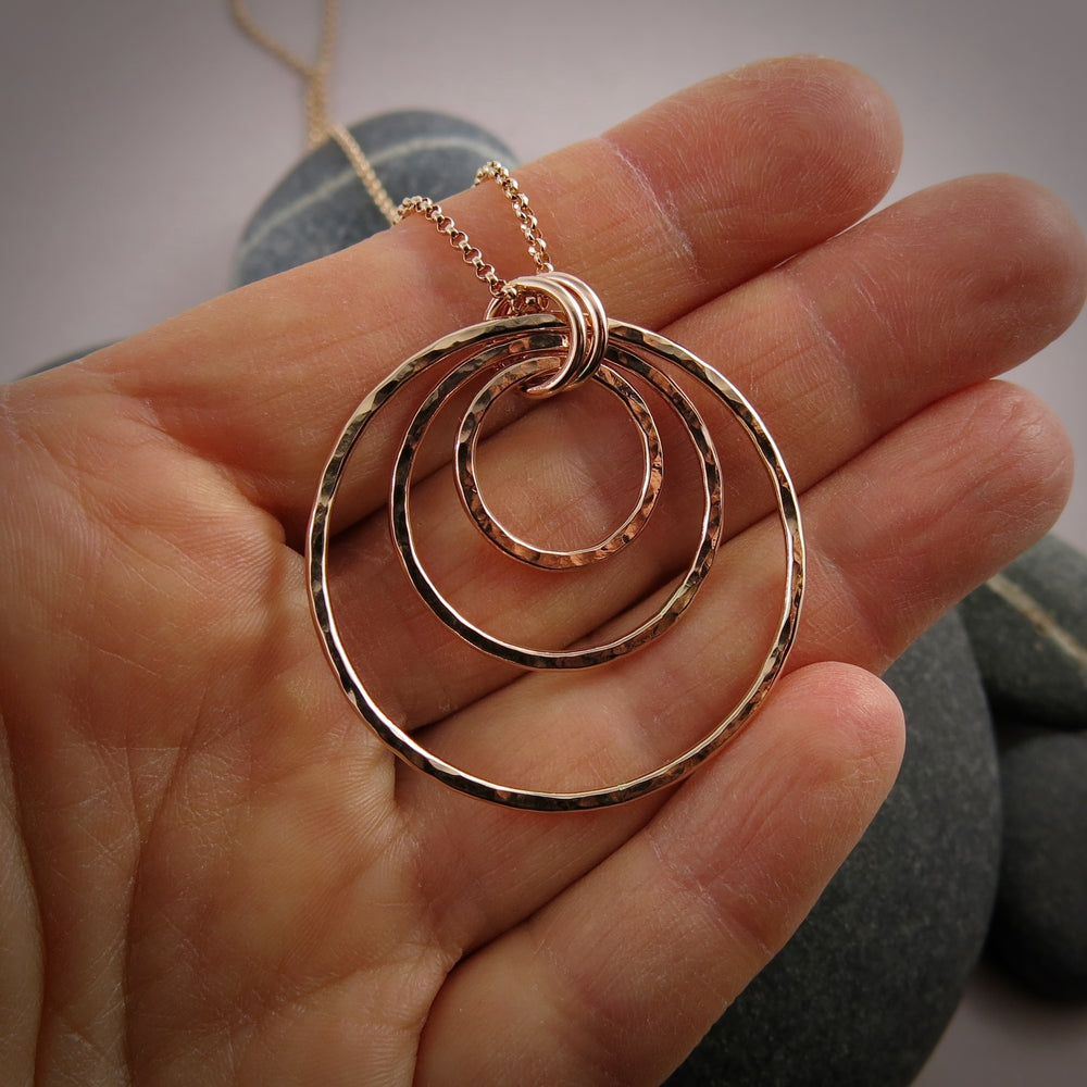 Nesting Trio Circle Necklace • Hammer Textured Rose Gold Filled with Rolo Chain • Sample Sale