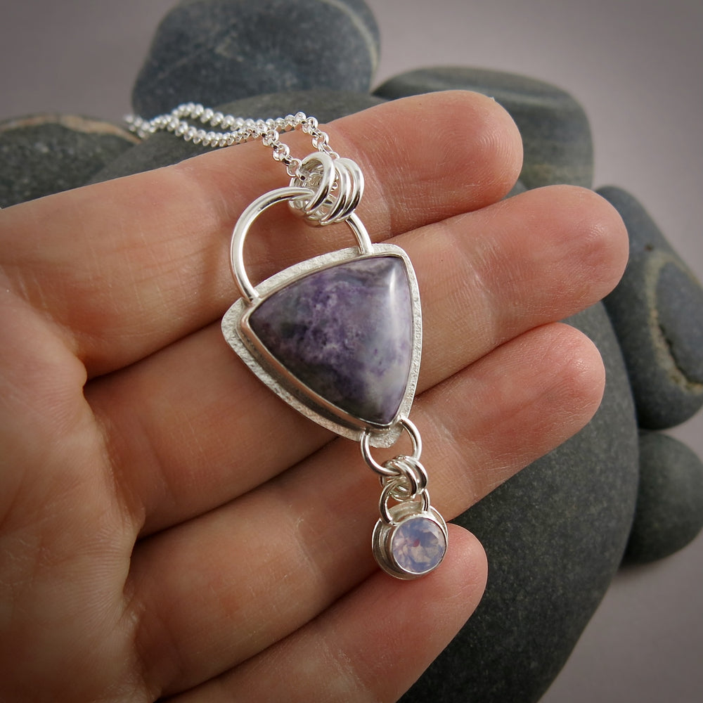 Purple Royal Aztec Agate Lavender Moon Quartz Necklace
