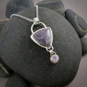 Purple Royal Aztec Agate and Lavender Moon Quartz Necklace in Sterling Silver by Mikel Grant Jewellery