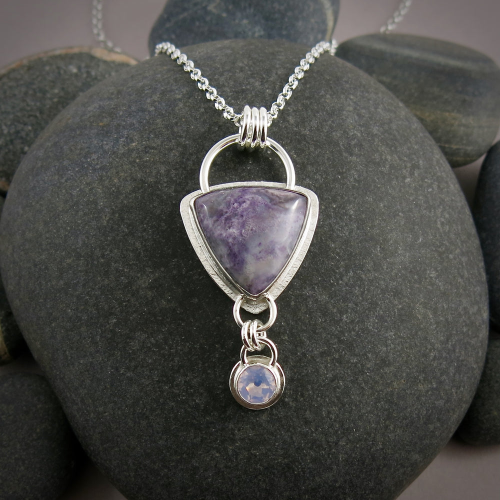 Purple Royal Aztec Agate and Lavender Moon Quartz Necklace in Sterling Silver by Mikel Grant Jewellery