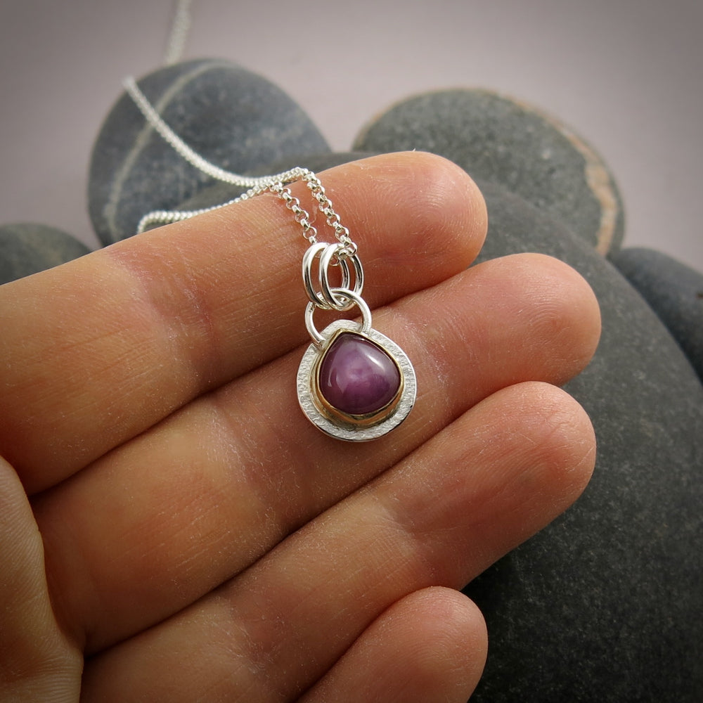 Little Ruby Teardrop Pendant  • Sterling Silver & 18K Gold