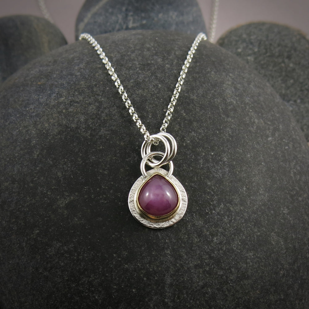 Little Ruby Teardrop Pendant  • Sterling Silver & 18K Gold