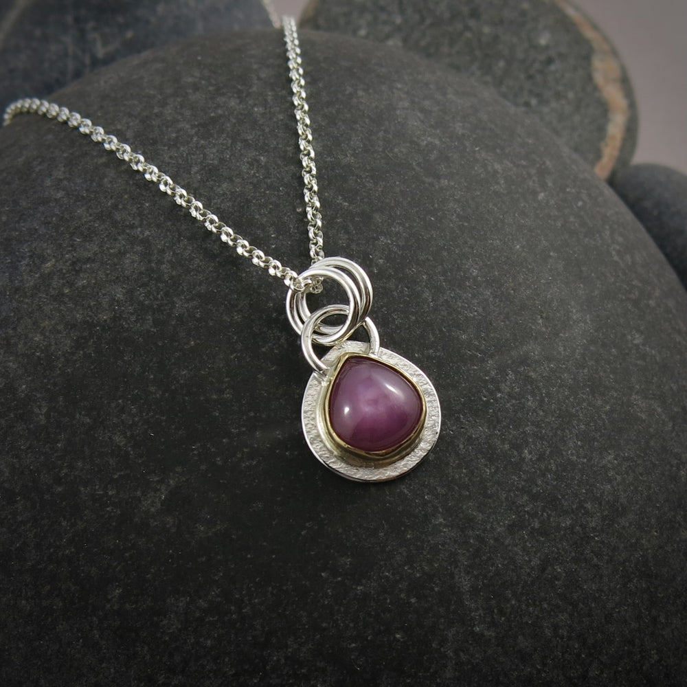 Little Ruby Teardrop Pendant  • Sterling Silver & 18K Gold