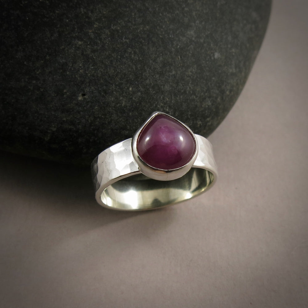 Ruby Teardrop Ring • Sterling Silver • Size 7.5