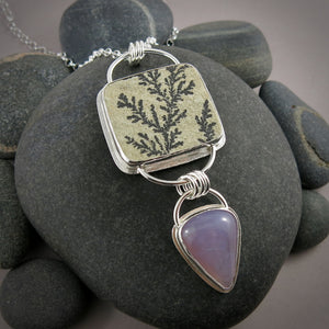 Secret Grove Necklace • Raw Face Dendritic Agate & Holly Blue Agate • Sterling Silver • Scenic Wonders Collection