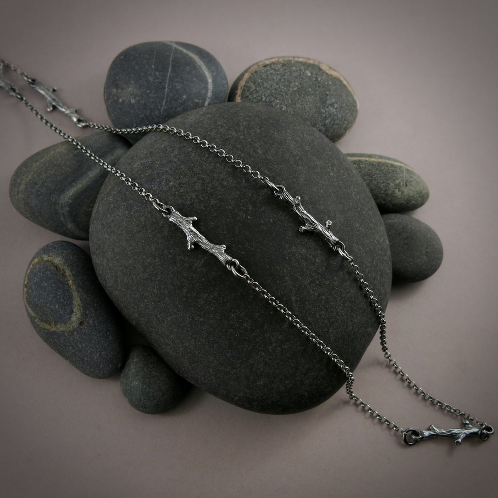 Silver Twigs Station Chain Necklace by Mikel Grant Jewellery