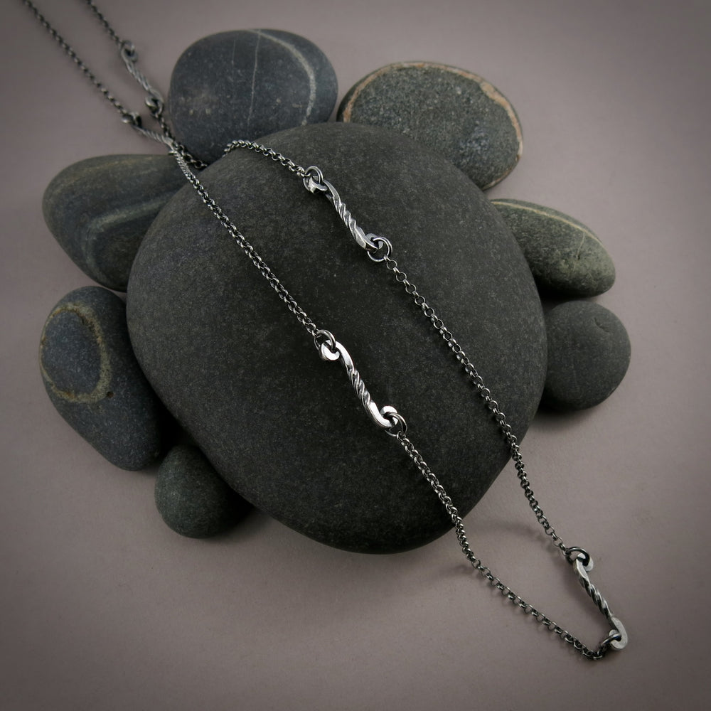 Silver Twisted Scrolls Long Station Chain Necklace by Mikel Grant Jewellery