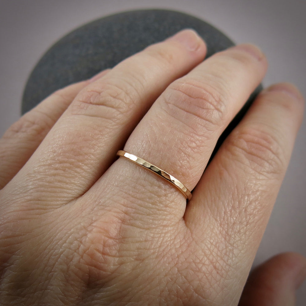 Soft Square Stacking Ring • Hammer Textured Band • Sterling Silver