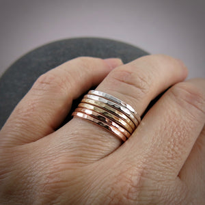 Soft Square Stacking Ring • Hammer Textured Band • Sterling Silver