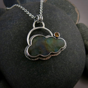 Spectrolite cloud necklace with golden citrine in sterling silver by Mikel Grant Jewellery