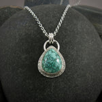 Spiderweb turquoise pendant in sterling silver by Mikel Grant Jewellery.