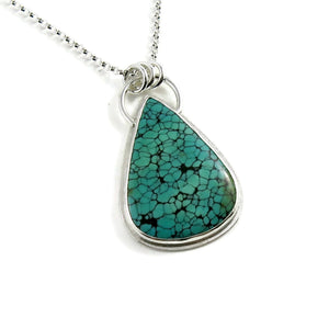 Spiderweb Turquoise Teardrop Pendant in Sterling Silver by Mikel Grant Jewellery