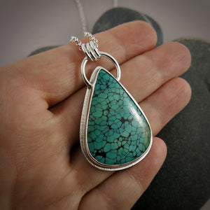 Spiderweb Turquoise Teardrop Pendant in Sterling Silver by Mikel Grant Jewellery