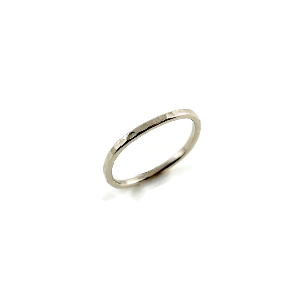 Gold square eternity band by Mikel Grant Jewellery. Yellow, rose or white gold. Hammer textured.