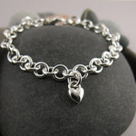 Silver charm bracelet with puffy heart by Mikel Grant Jewellery