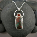 Sunrise Necklace by Mikel Grant Jewellery.  Baltic Amber and Sonoran Sunrise Jasper in Sterling Silver.