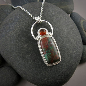 Sunrise Necklace by Mikel Grant Jewellery. Baltic Amber and Sonoran Sunrise Jasper in Sterling Silver.