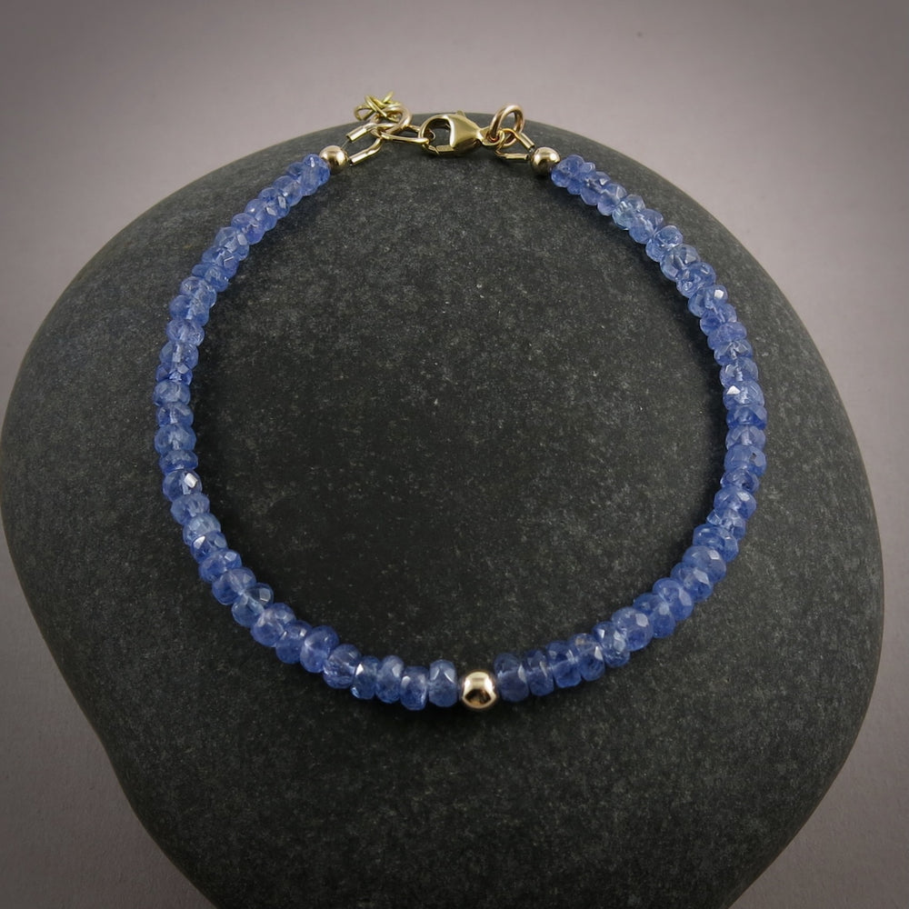 Tanzanite Gemstone Bead Bracelet • 14K Gold & Gold Fill