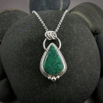 Spiderweb Hubei teardrop turquoise pendant in sterling silver by Mikel Grant Jewellery