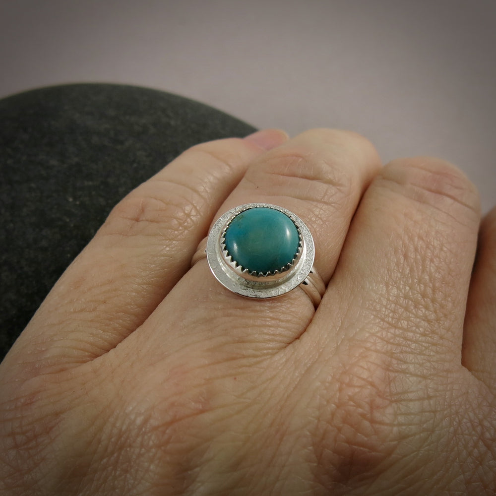 Tibetan turquoise ring in sterling silver by Mikel Grant Jewellery.  Size 7.5