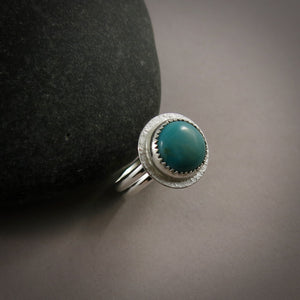 Tibetan turquoise ring in sterling silver by Mikel Grant Jewellery.  Size 7.5