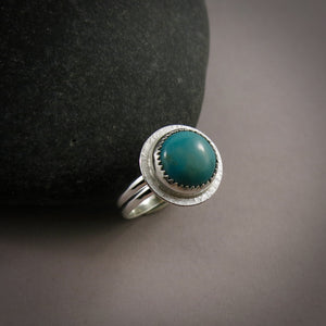 Tibetan turquoise ring in sterling silver by Mikel Grant Jewellery.  Size 7.5