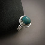 Tibetan turquoise ring in sterling silver by Mikel Grant Jewellery.  Size 7.5