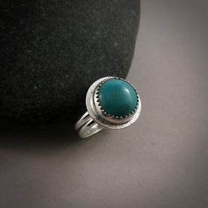 Tibetan turquoise ring in sterling silver by Mikel Grant Jewellery.  Size 5.