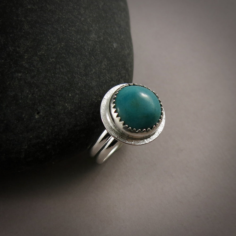 Tibetan turquoise ring in sterling silver by Mikel Grant Jewellery.  Size 5.