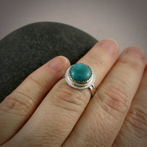 Tibetan turquoise ring in sterling silver by Mikel Grant Jewellery.  Size 5.