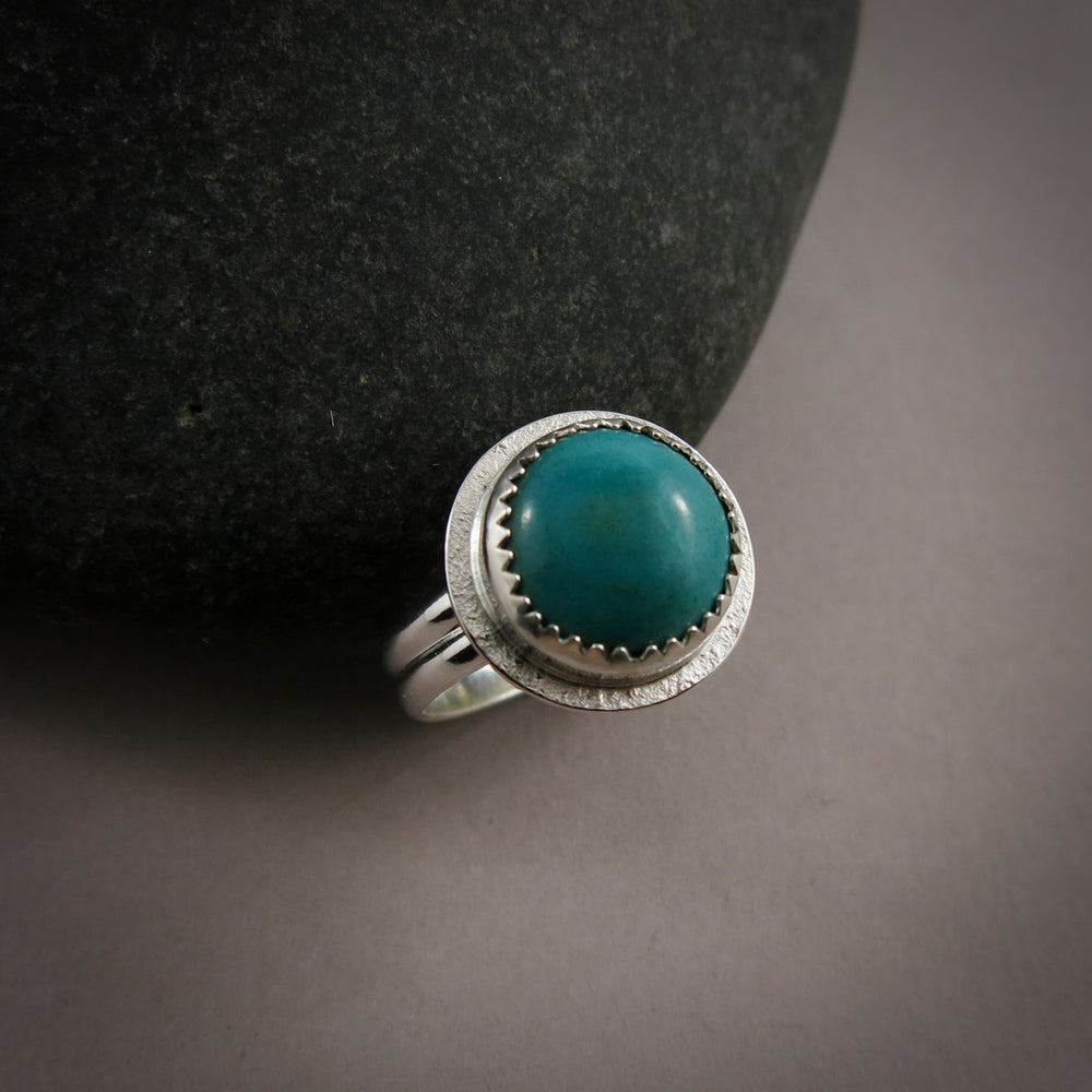 Tibetan turquoise ring in sterling silver by Mikel Grant Jewellery.  Size 5.