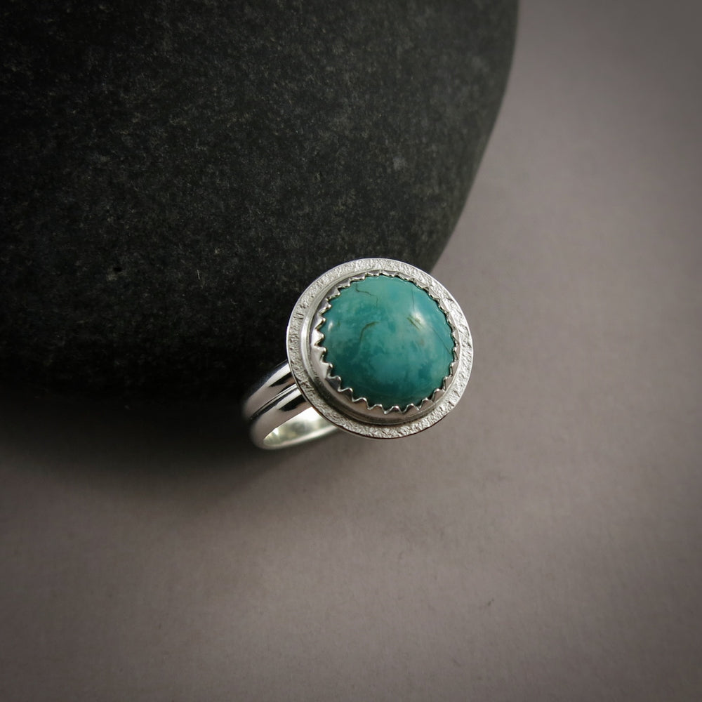 Tibetan turquoise ring in sterling silver by Mikel Grant Jewellery.  Size 6.5
