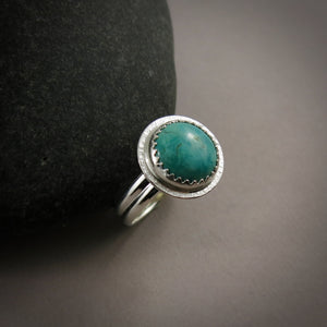 Tibetan turquoise ring in sterling silver by Mikel Grant Jewellery.  Size 6.5