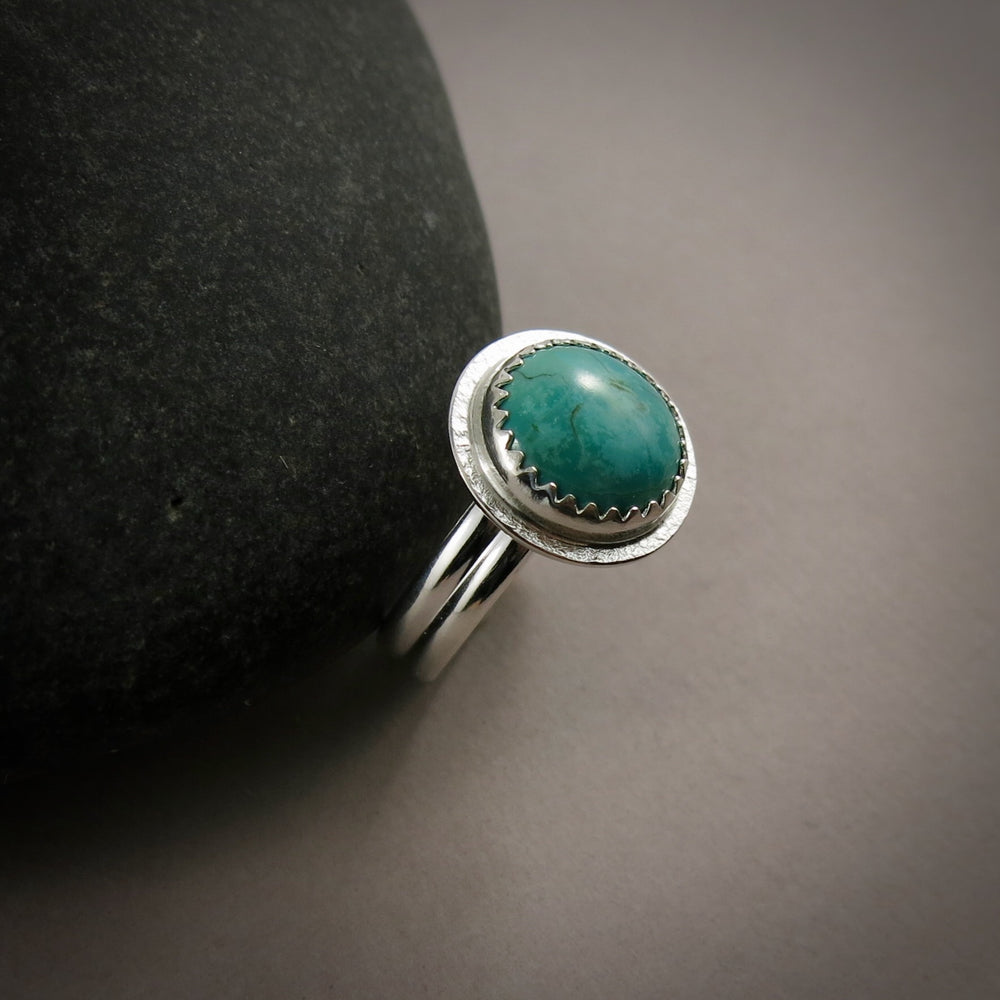 Tibetan turquoise ring in sterling silver by Mikel Grant Jewellery.  Size 6.5