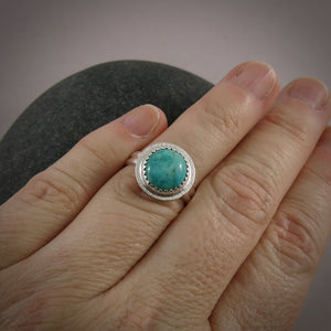 Tibetan turquoise ring in sterling silver by Mikel Grant Jewellery.  Size 6.5