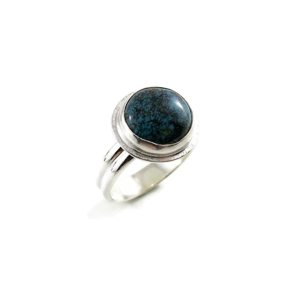 Tibetan turquoise ring in sterling silver by Mikel Grant Jewellery.  Size 6.