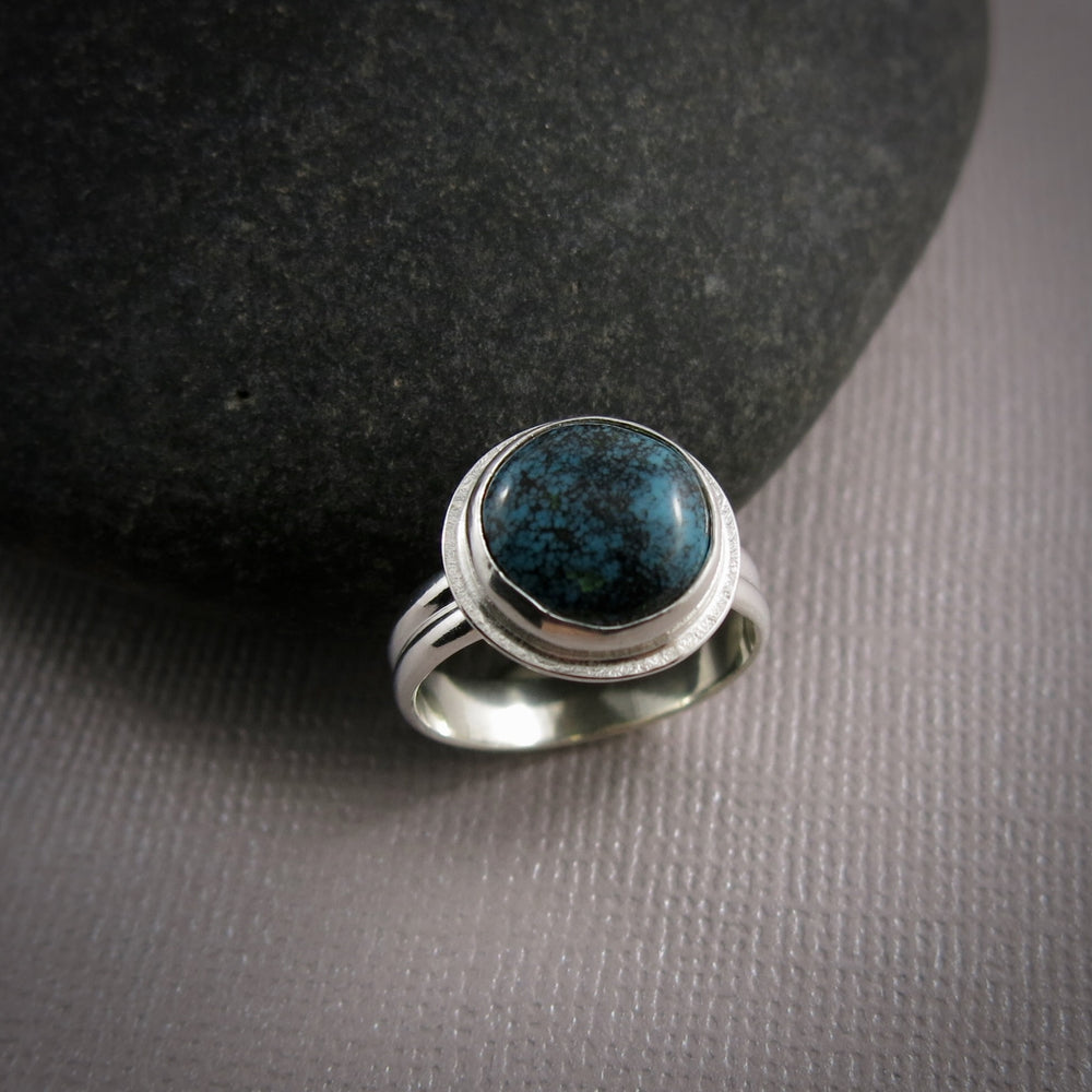 Tibetan turquoise ring in sterling silver by Mikel Grant Jewellery.  Size 6.