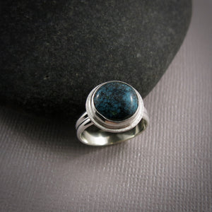 Tibetan turquoise ring in sterling silver by Mikel Grant Jewellery.  Size 6.