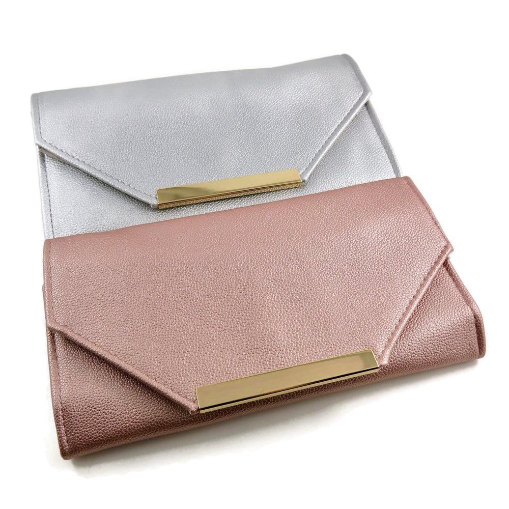 Jewelry Travel Clutch • Vegan Friendly Jewelry Travel Case • Blush Pink or Silver Shimmer Leatherette Jewelry Travel Clutch
