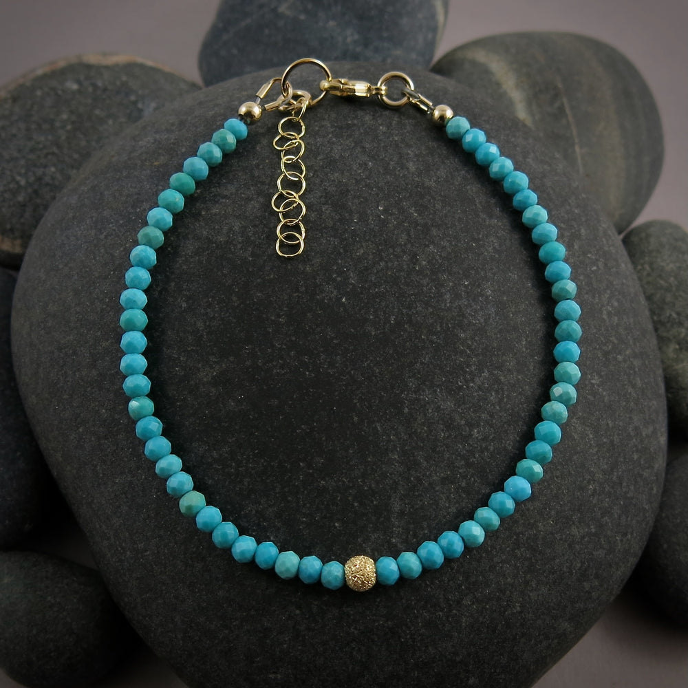 Turquoise Gemstone Bead Bracelet in 14K Gold Fill by Mikel Grant Jewellery
